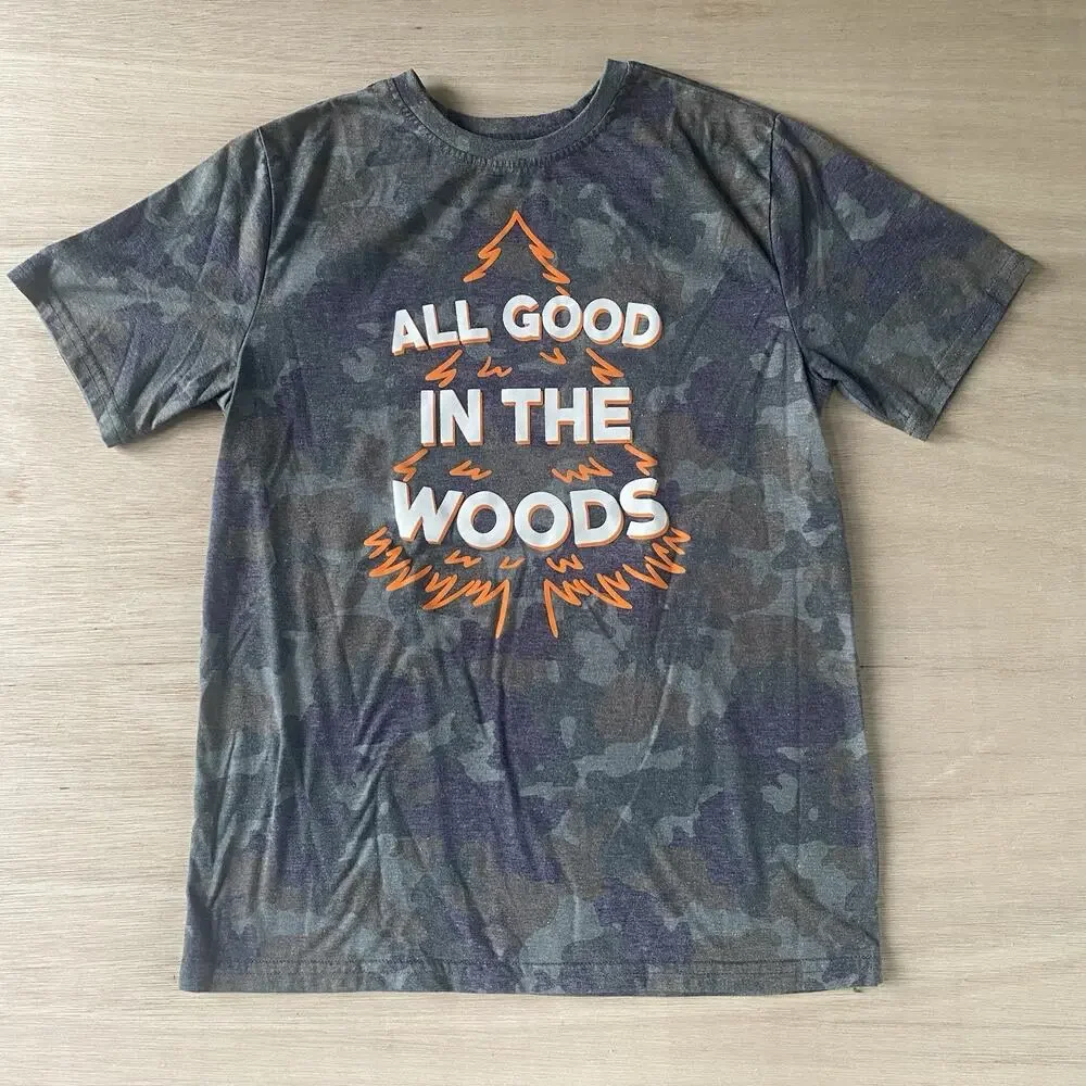 Wonder Nation Boys' Short Sleeve ‘All Good In The Woods’ Camo Print T-Shirt XL